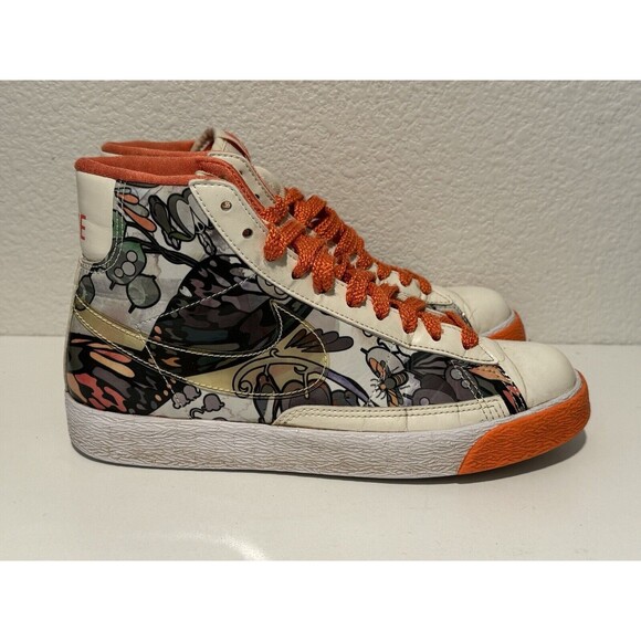 NIKE Womens Blazer High Size 7 White Orange 2009 Art Design Pattern 317808-115 - Picture 8 of 15